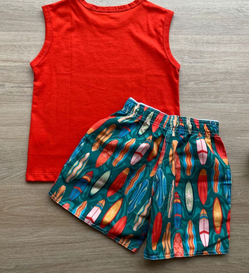 fernandaramoskids com br Conjunto Infantil Masculino Regata Vermelha e Bermuda Estampada 3