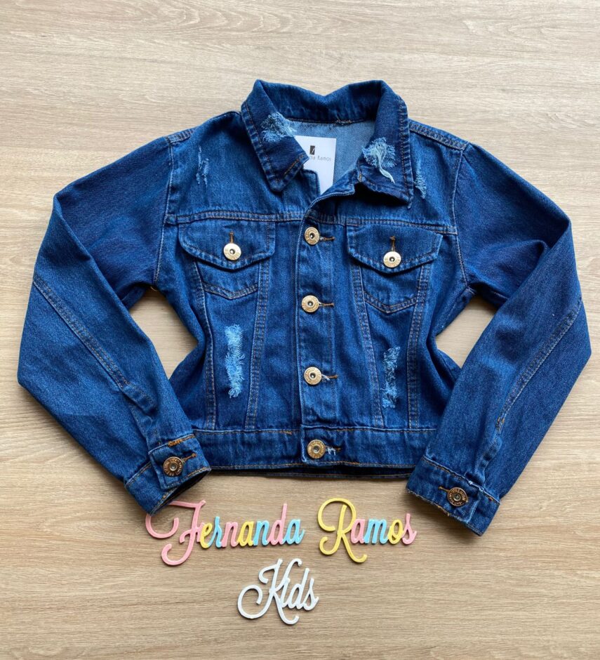 Jaqueta Infantil Feminina Jeans com Destroyed Fernanda Ramos Kids