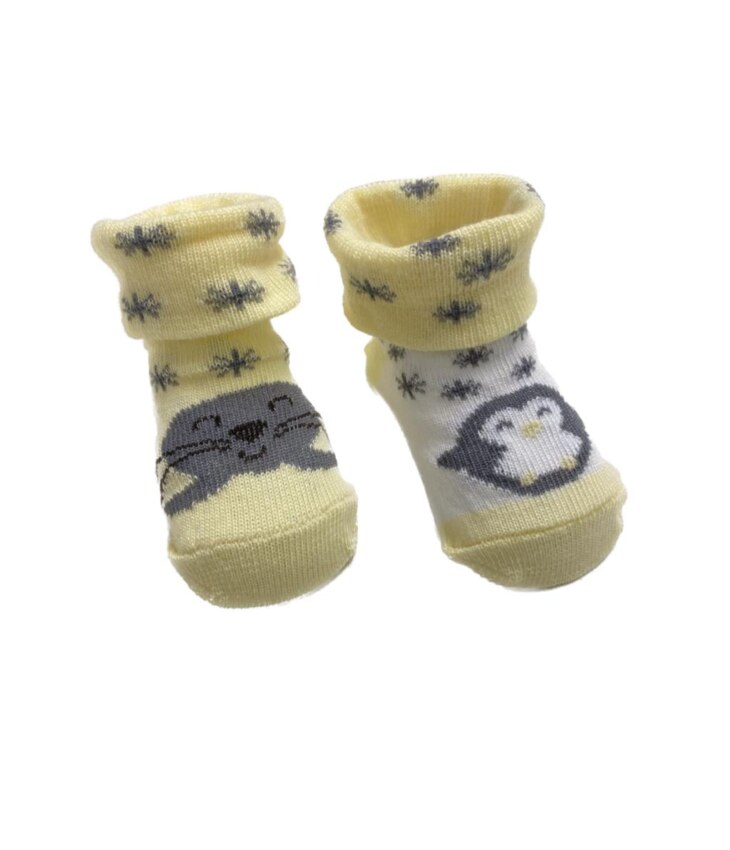 Kit 2 Pares de Meia Infantil Masculina Amarela Pinguim e Foca Fernanda Ramos Kids