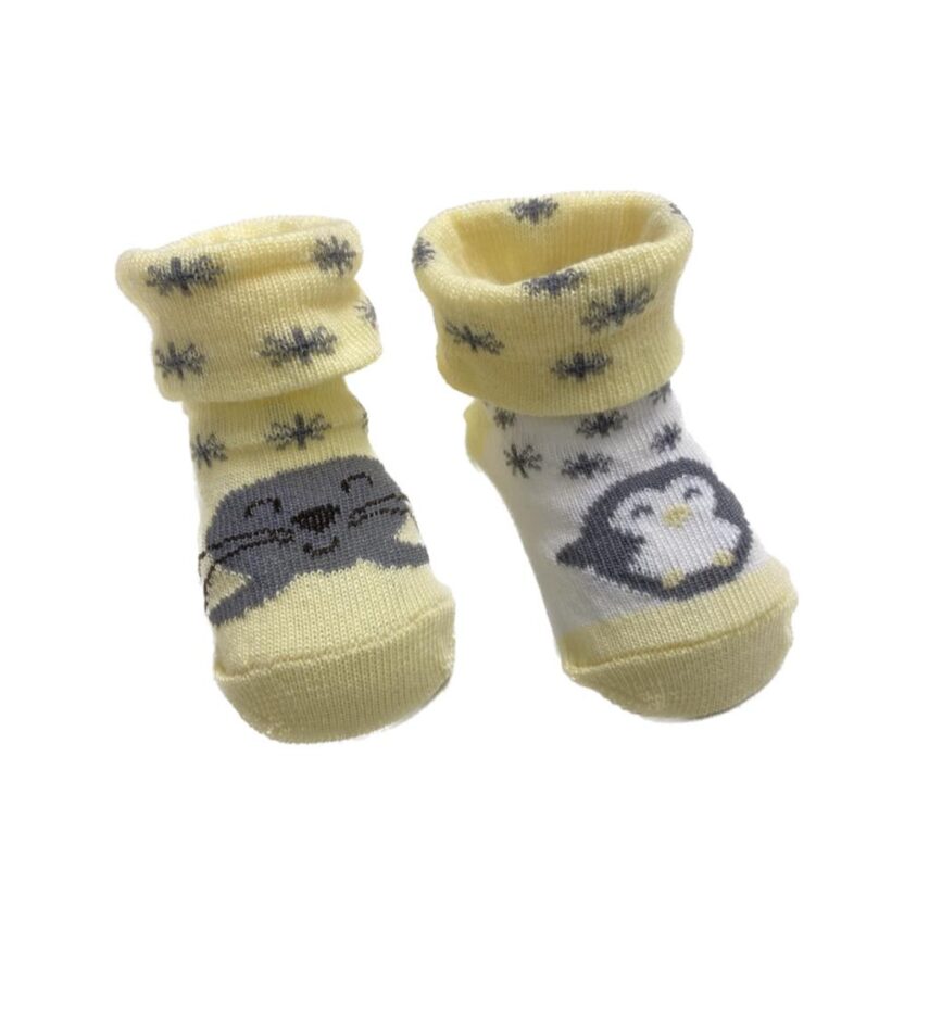 Kit 2 Pares de Meia Infantil Masculina Amarela Pinguim e Foca Fernanda Ramos Kids