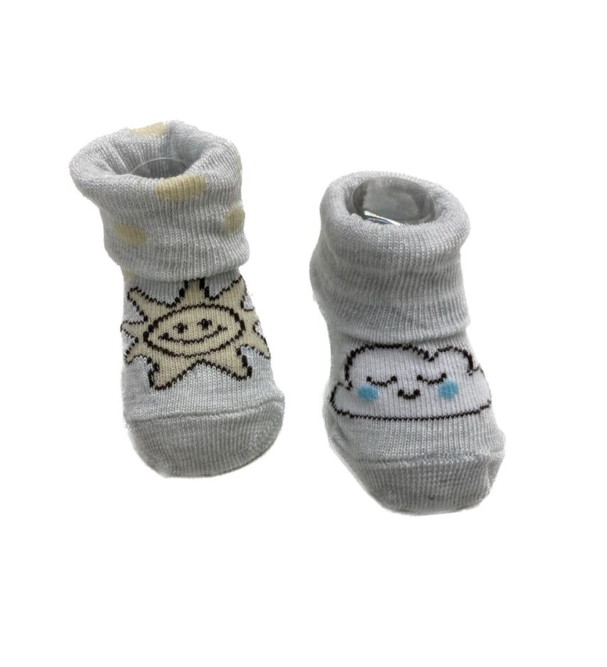 Kit 2 Pares de Meia Infantil Masculina Cinza Sol e Nuvem Fernanda Ramos Kids