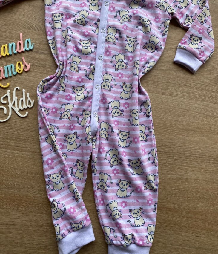 fernandaramoskids com br Macacão Pijama Infantil Feminino Estampa Gatinhos Rosa 2