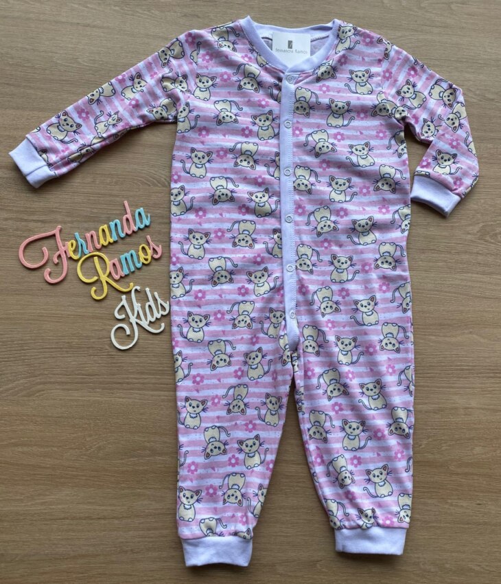 fernandaramoskids com br Macacão Pijama Infantil Feminino Estampa Gatinhos Rosa 3
