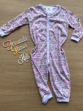Macacão Pijama Infantil Feminino Estampa Gatinhos Rosa Fernanda Ramos Kids