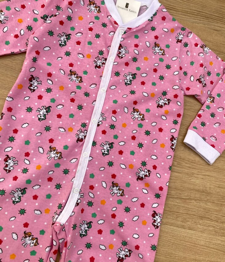 fernandaramoskids com br Macacão Pijama Infantil Feminino Estampa Unicórnios Rosa 1