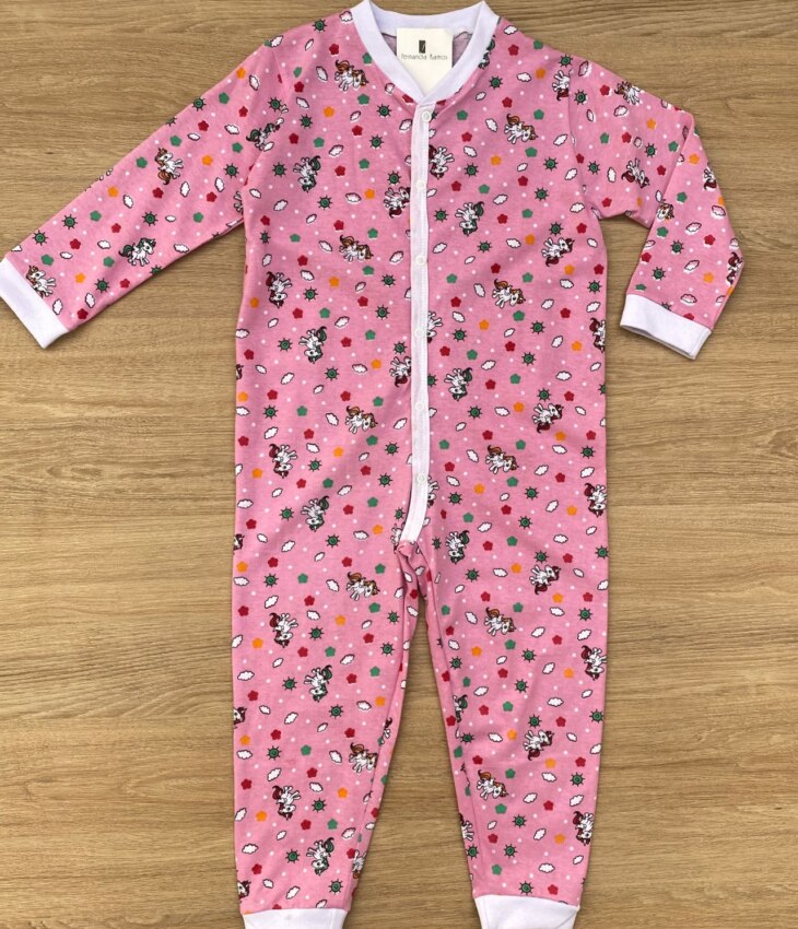 Macacão Pijama Infantil Feminino Estampa Unicórnios Rosa Fernanda Ramos Kids