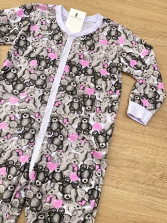 fernandaramoskids com br Macacão Pijama Infantil Feminino Estampa Urso Cinza e Rosa 1