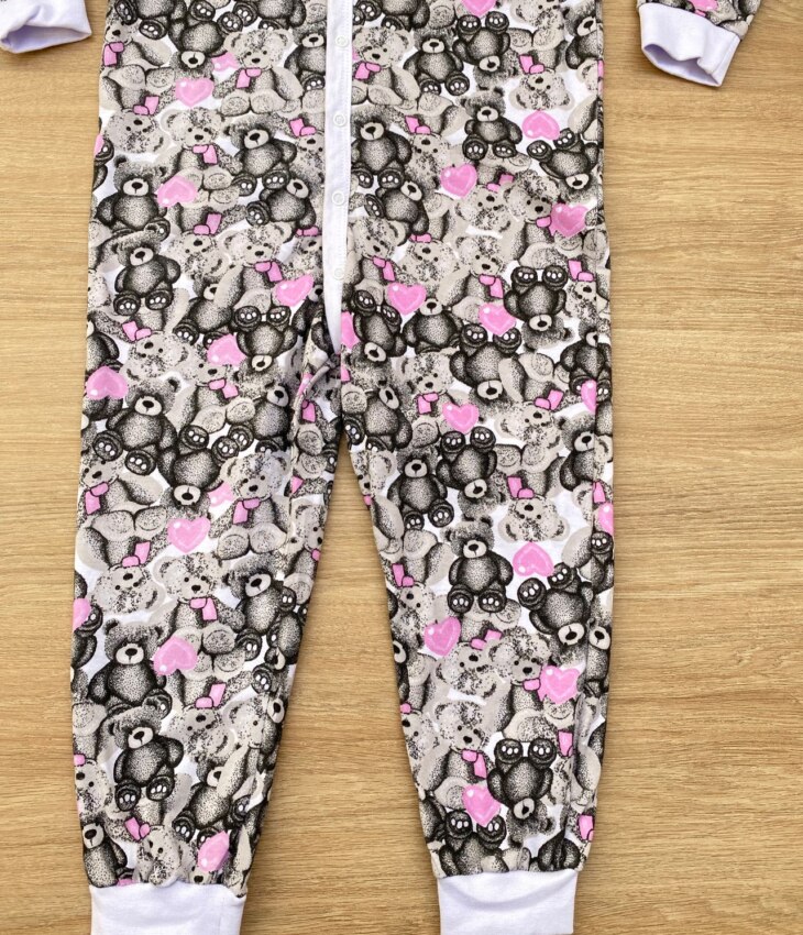 fernandaramoskids com br Macacão Pijama Infantil Feminino Estampa Urso Cinza e Rosa 2