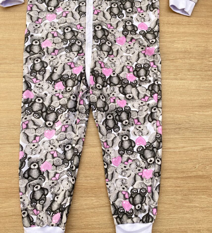 fernandaramoskids com br Macacão Pijama Infantil Feminino Estampa Urso Cinza e Rosa 2