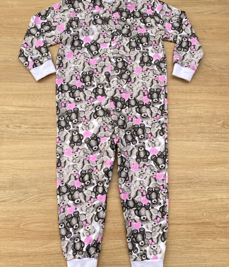 fernandaramoskids com br Macacão Pijama Infantil Feminino Estampa Urso Cinza e Rosa 3