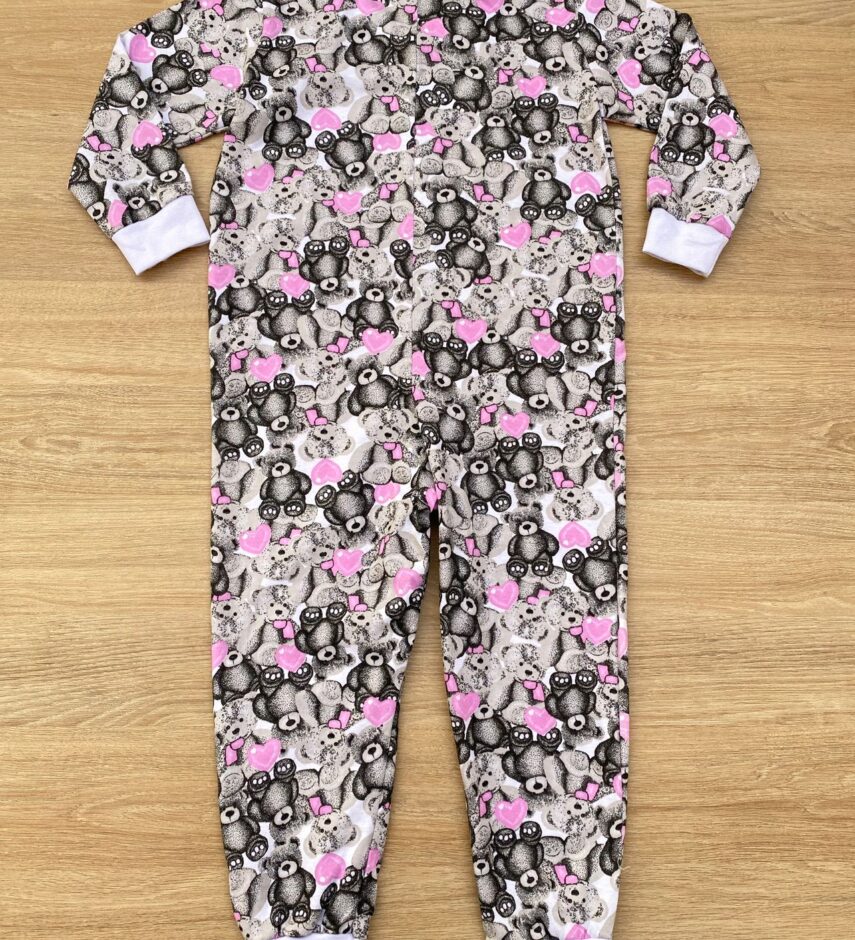 fernandaramoskids com br Macacão Pijama Infantil Feminino Estampa Urso Cinza e Rosa 3