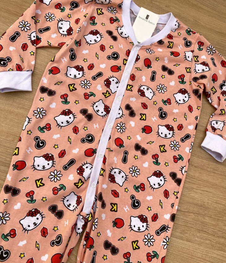 fernandaramoskids com br Macacão Pijama Infantil Feminino Estampado Fundo Salmão 1
