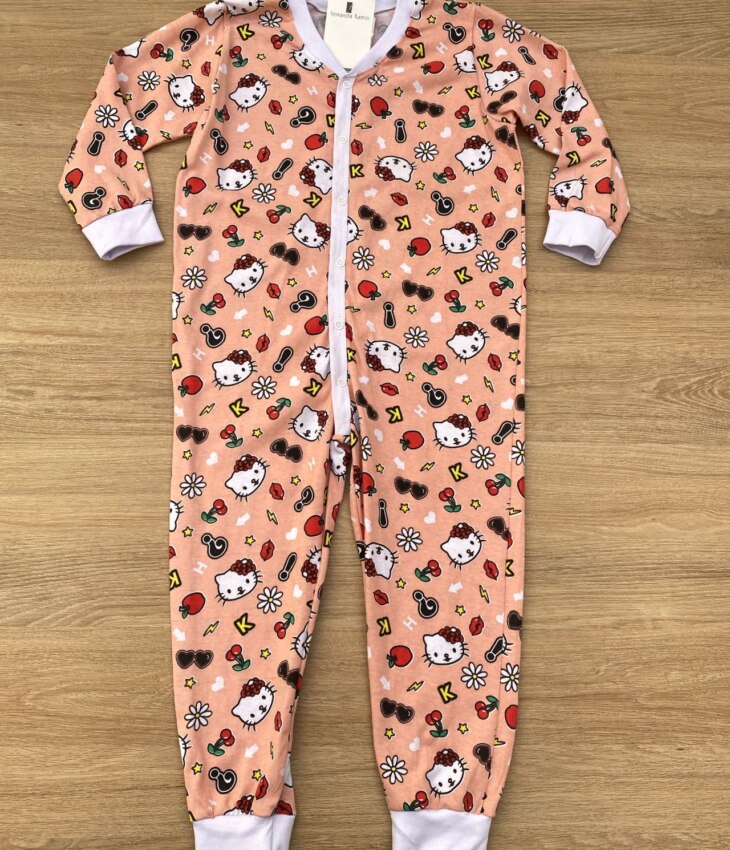 Macacão Pijama Infantil Feminino Estampado Fundo Salmão Fernanda Ramos Kids