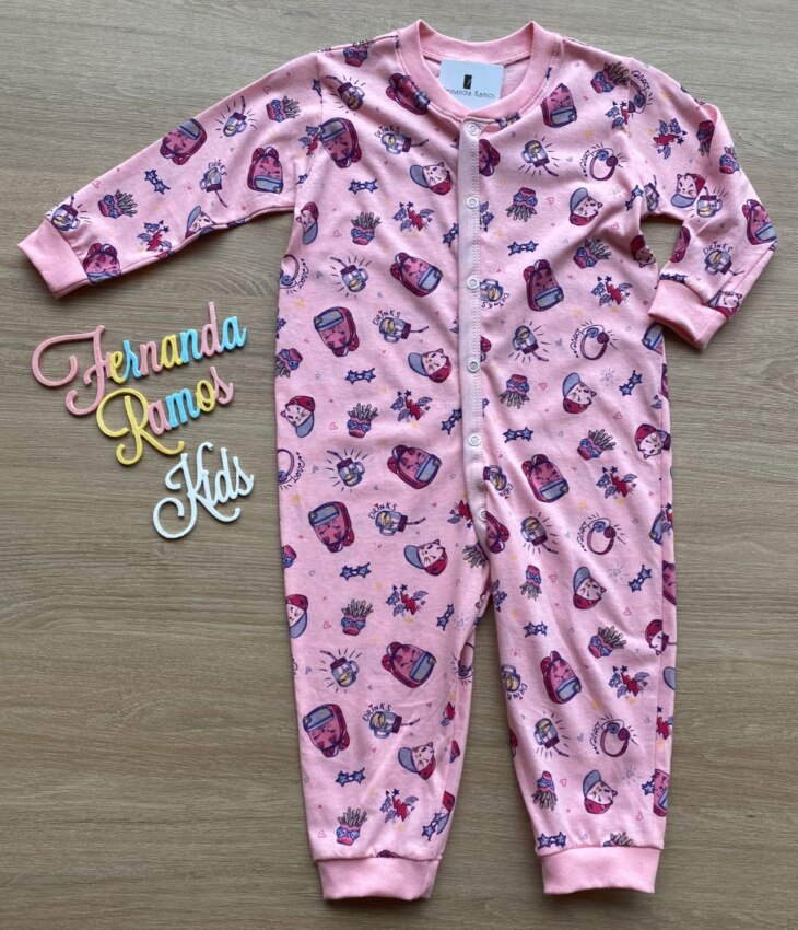 fernandaramoskids com br Macacão Pijama Infantil Feminino Estampado Rosa 4
