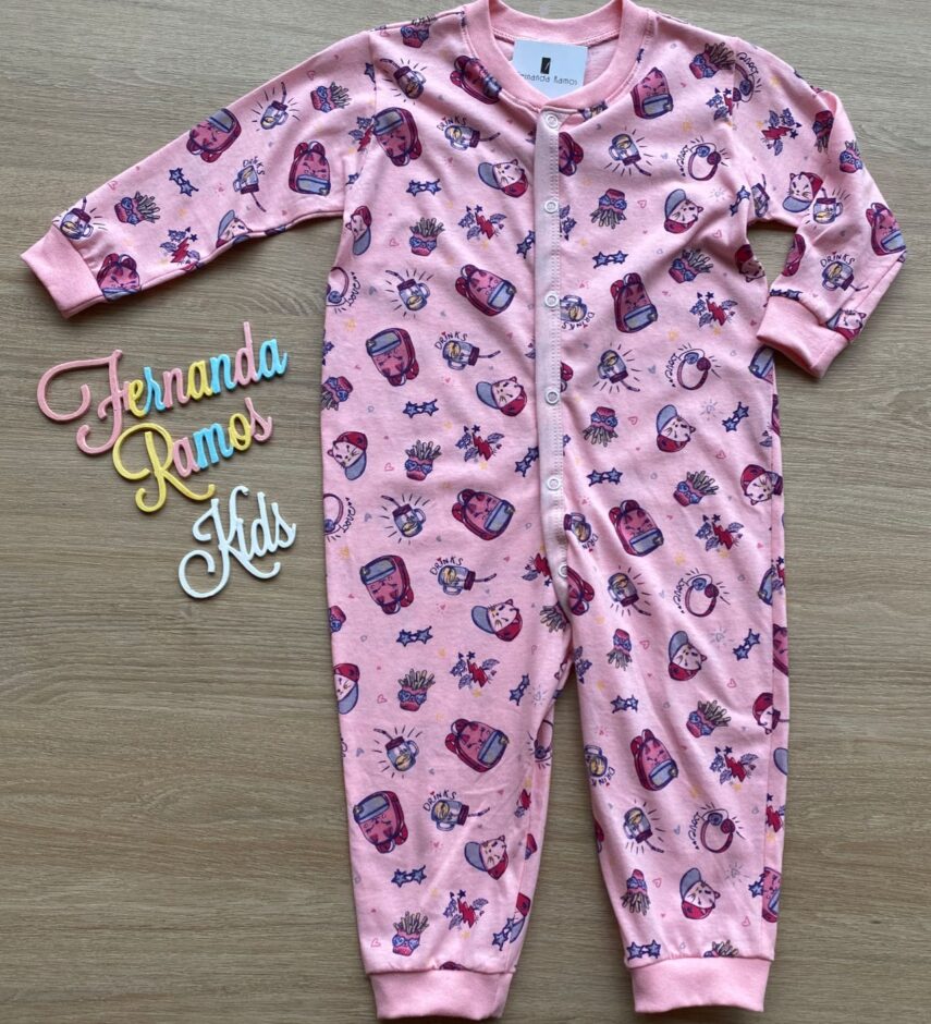 fernandaramoskids com br Macacão Pijama Infantil Feminino Estampado Rosa 4