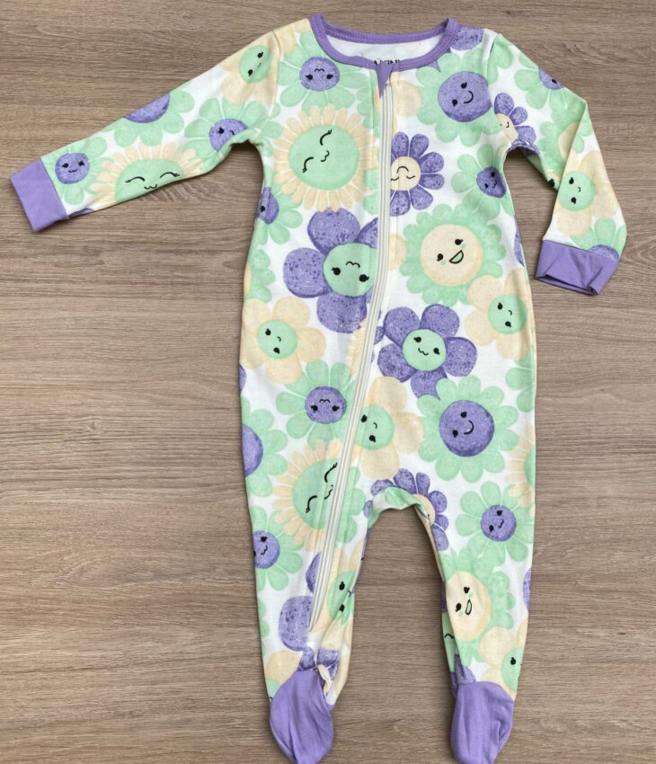 Macacão Pijama Infantil Feminino Estampado Verde e Lilás Fernanda Ramos Kids
