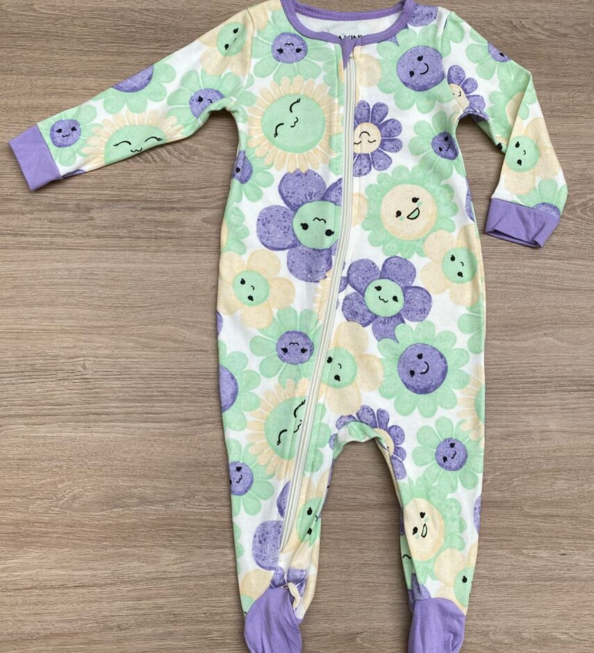 Macacão Pijama Infantil Feminino Estampado Verde e Lilás Fernanda Ramos Kids