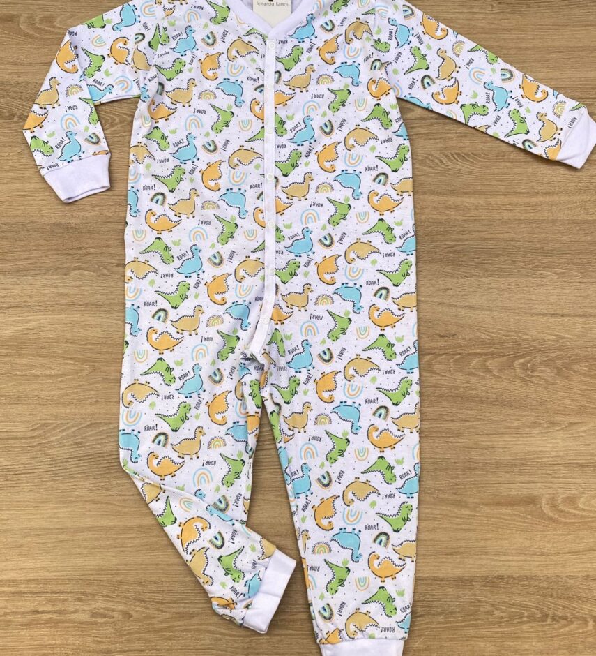 Macacão Pijama Infantil Masculino Estampado Dinossauros Fernanda Ramos Kids