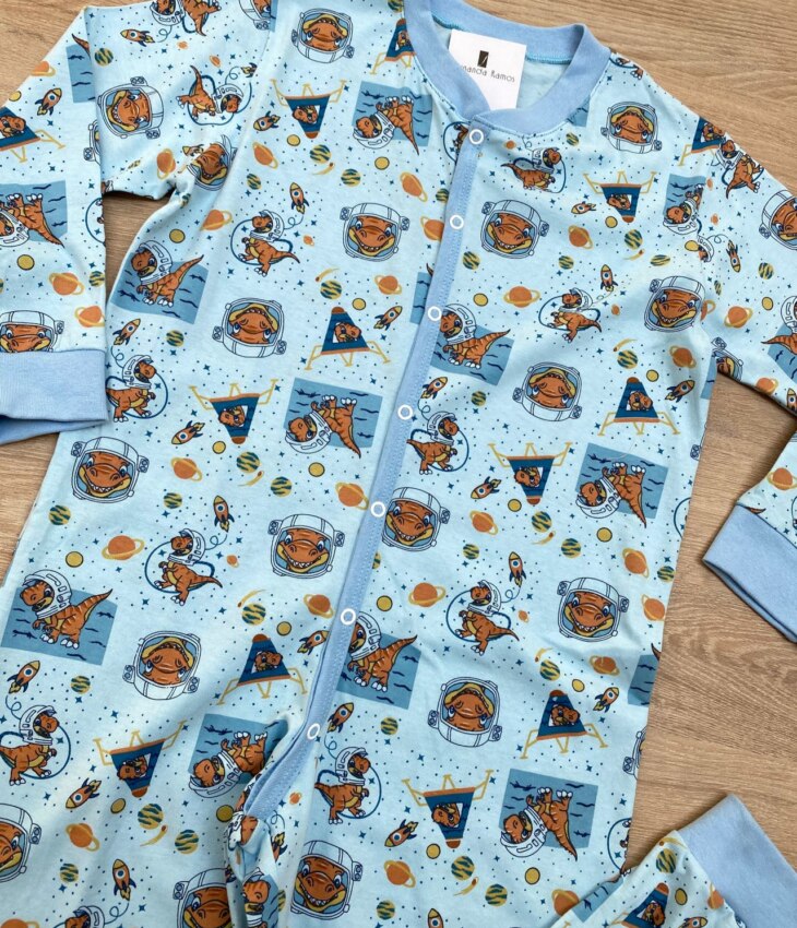 fernandaramoskids com br Macacão Pijama Infantil Masculino Estampado Dinossauros Azul 1