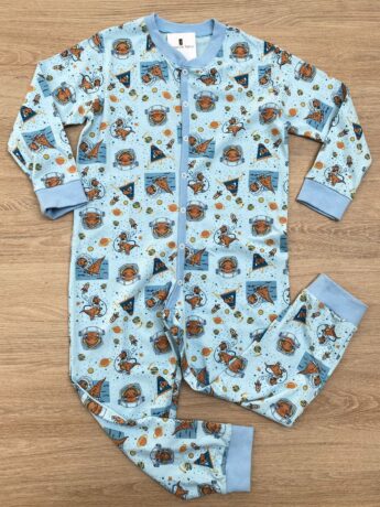 Macacão Pijama Infantil Masculino Estampado Dinossauros Azul Fernanda Ramos Kids