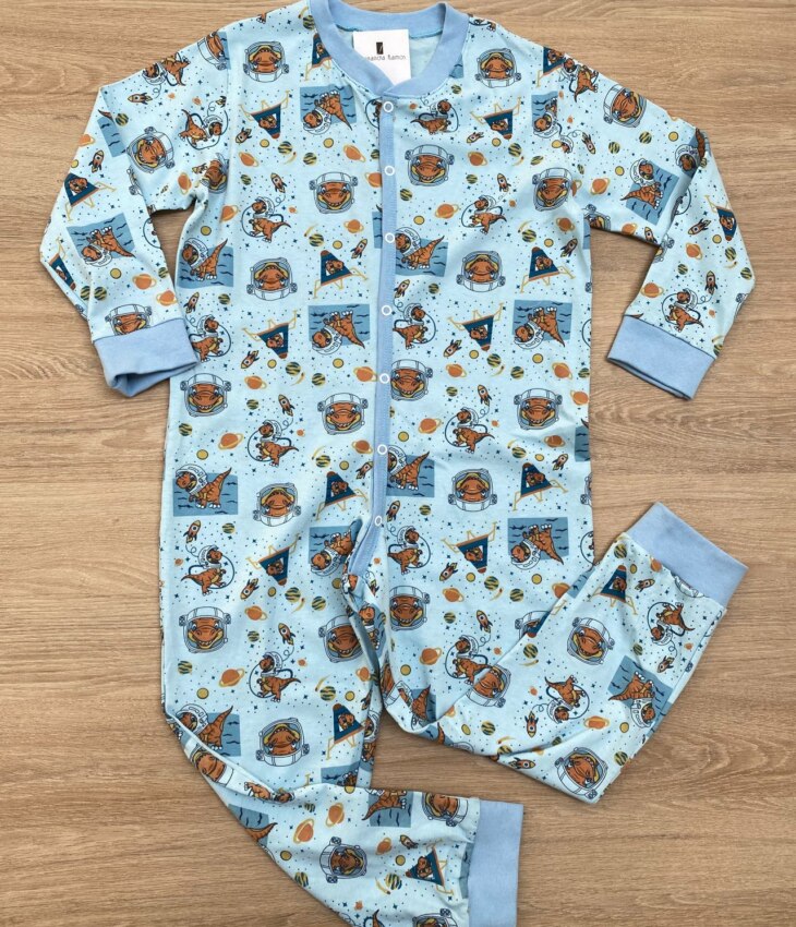 Macacão Pijama Infantil Masculino Estampado Dinossauros Azul Fernanda Ramos Kids