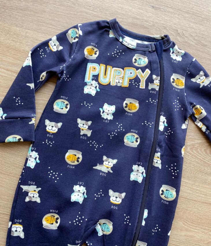 fernandaramoskids com br Macacão Pijama Infantil Masculino Estampado Puppy Azul Marinho 1