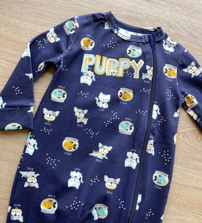 fernandaramoskids com br Macacão Pijama Infantil Masculino Estampado Puppy Azul Marinho 1