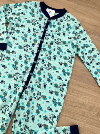 fernandaramoskids com br Macacão Pijama Infantil Masculino Estampado Verde Água 1