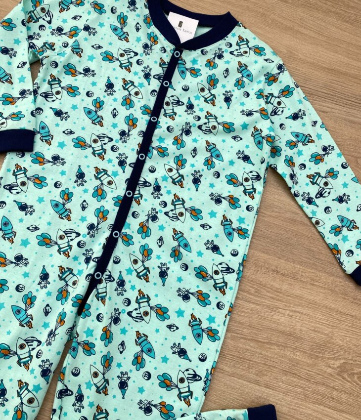 fernandaramoskids com br Macacão Pijama Infantil Masculino Estampado Verde Água 1