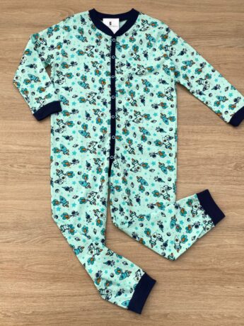 Macacão Pijama Infantil Masculino Estampado Verde Água Fernanda Ramos Kids