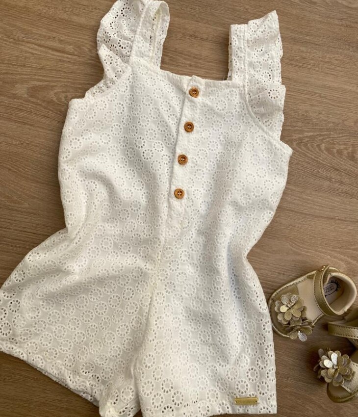 fernandaramoskids com br Macaquinho Feminino Infantil Babados nas Alças Laise Branco1
