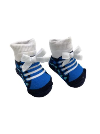 Meia Infantil Masculina 3D Pantufinha Azul Preto e Branco Fernanda Ramos Kids