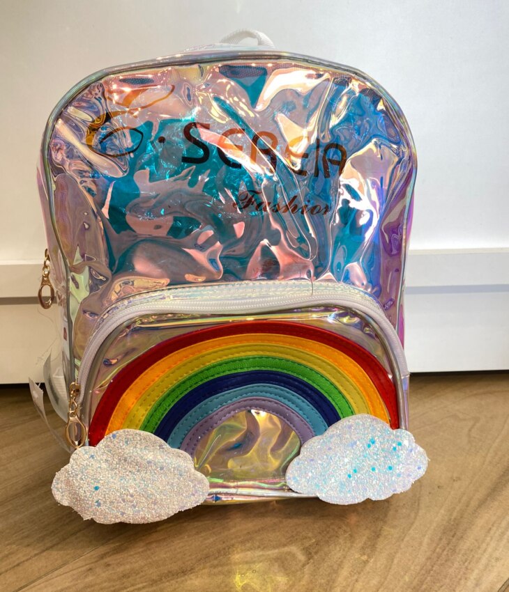 Mochila de Costa Infantil Feminina Arco Iris Prata Fernanda Ramos Kids