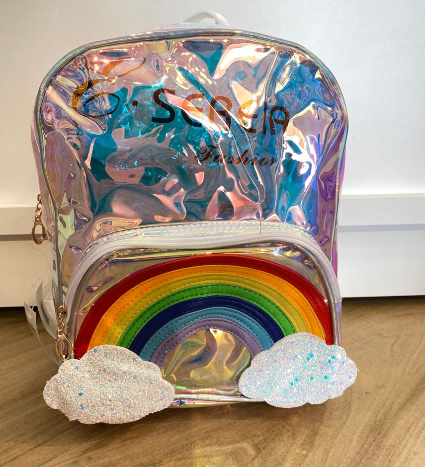 Mochila de Costa Infantil Feminina Arco Iris Prata Fernanda Ramos Kids