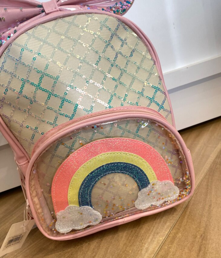 fernandaramoskids com br Mochila de Costa Infantil Feminina com Laço Arco Iris Rosa 1