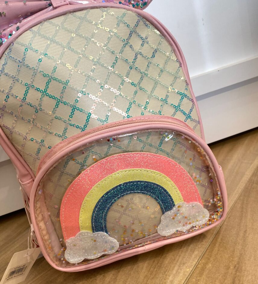 fernandaramoskids com br Mochila de Costa Infantil Feminina com Laço Arco Iris Rosa 1