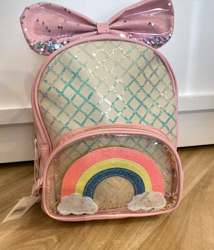 Mochila de Costa Infantil Feminina com Laço Arco Iris Rosa Fernanda Ramos Kids
