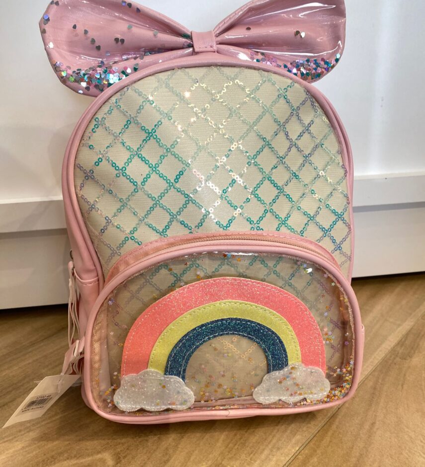 Mochila de Costa Infantil Feminina com Laço Arco Iris Rosa Fernanda Ramos Kids
