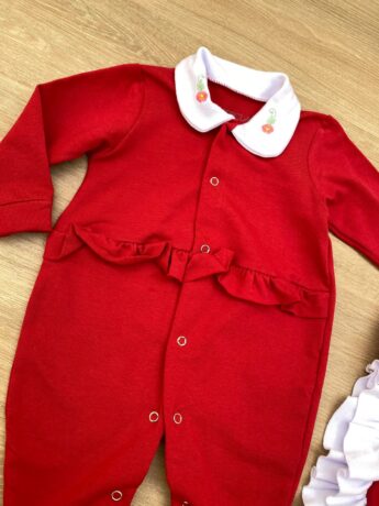 fernandaramoskids com br Saída Maternidade Infantil Feminino Macacão, Manta e Faixa Vermelha 1