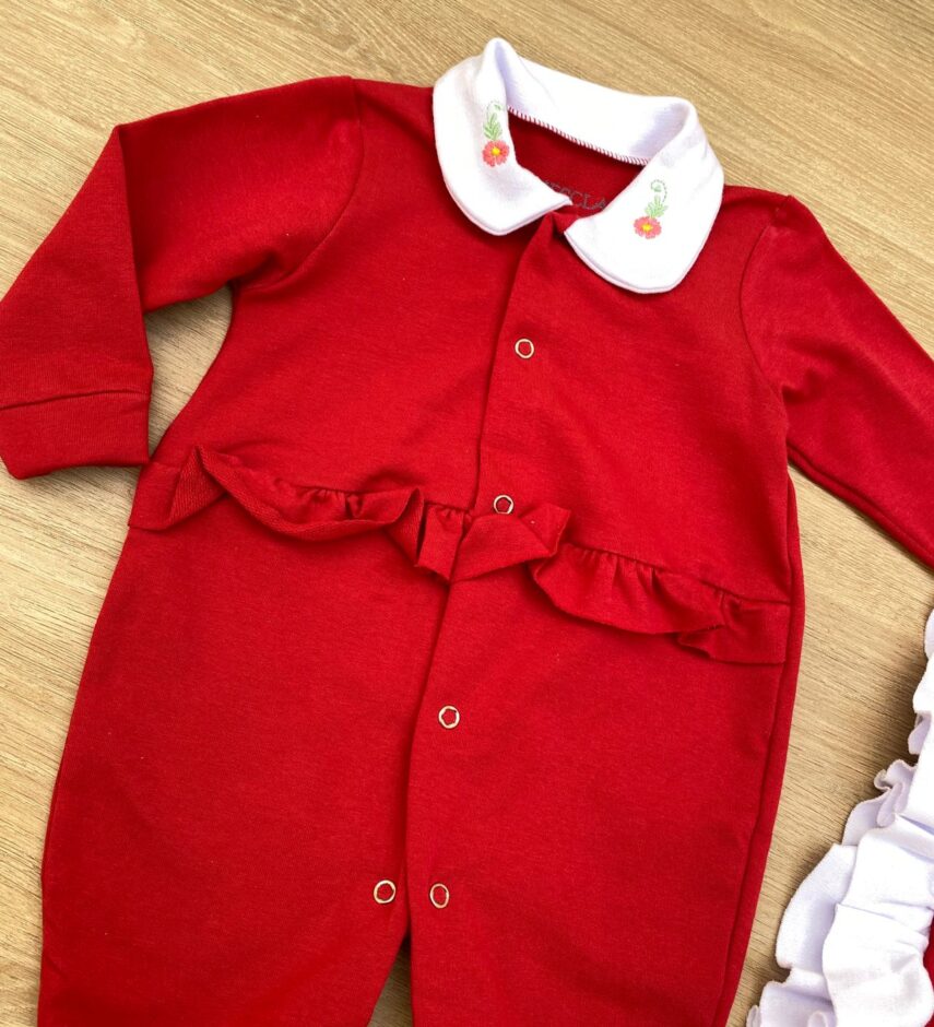 fernandaramoskids com br Saída Maternidade Infantil Feminino Macacão, Manta e Faixa Vermelha 1