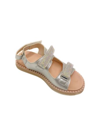 Sandália Infantil Feminina Birken Prata Detalhe em Pedrarias Fernanda Ramos Kids