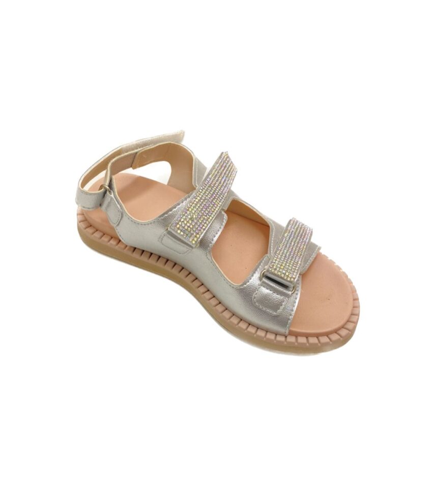 Sandália Infantil Feminina Birken Prata Detalhe em Pedrarias Fernanda Ramos Kids
