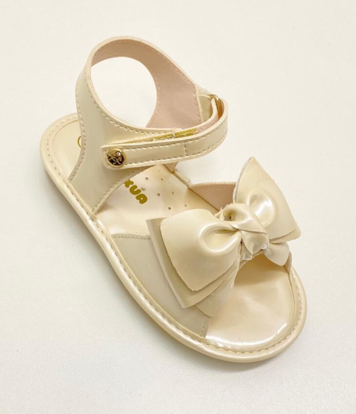 Sandália Infantil Feminina com Laço Off White Fernanda Ramos Kids