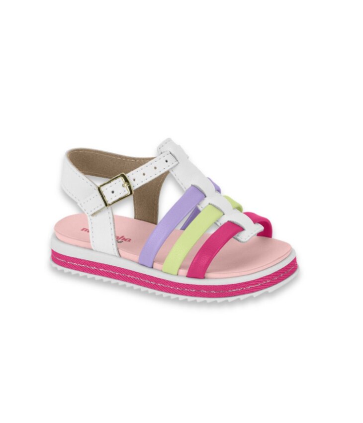 Sandália Infantil Feminina Detalhe em Pink, Verde Lima e Lilás Fernanda Ramos Kids