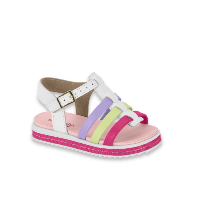 Sandália Infantil Feminina Detalhe em Pink, Verde Lima e Lilás Fernanda Ramos Kids