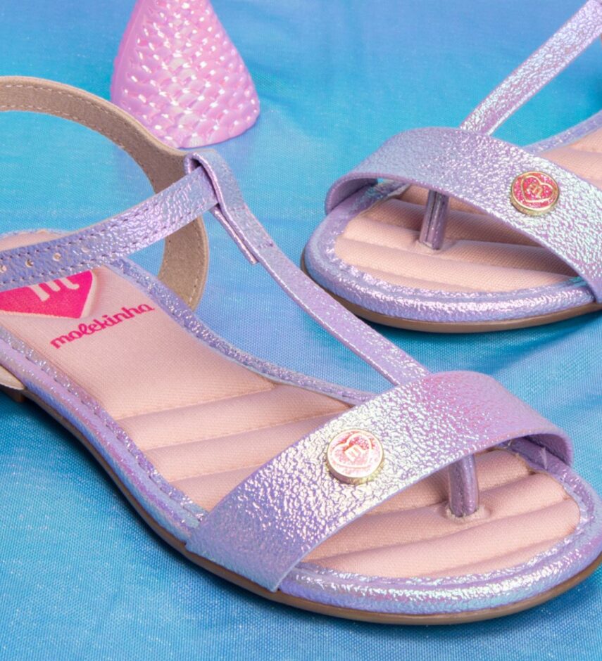 Sandália Infantil Feminina Lilás Solado Rosa Fernanda Ramos Kids