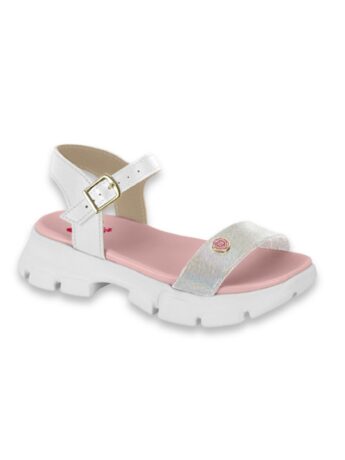 Sandália Infantil Feminina Tratorada Prata Solado Rosa Fernanda Ramos Kids
