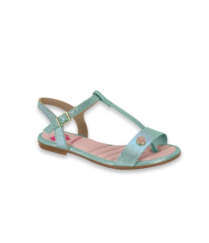 Sandália Infantil Feminina Verde Água Detalhe Rosa Fernanda Ramos Kids