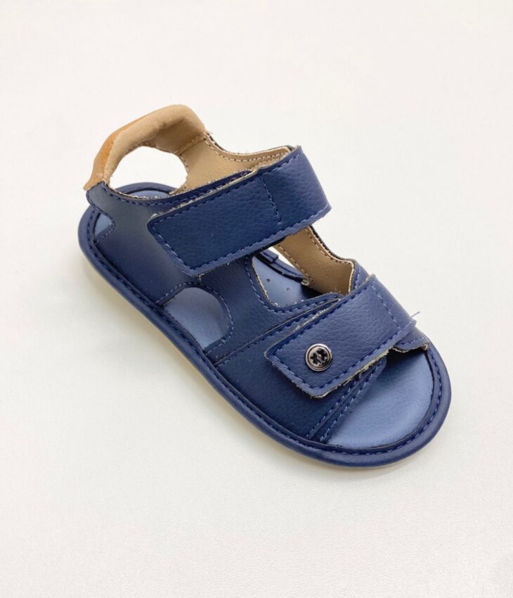 Sandália Infantil Masculina Azul Marinho Detalhe Bege Fernanda Ramos Kids
