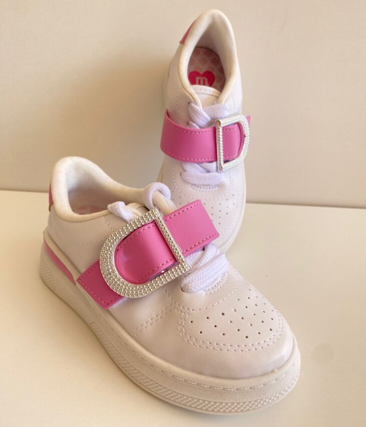 Tênis Infantil Feminino Branco com Detalhe Rosa Fernanda Ramos Kids